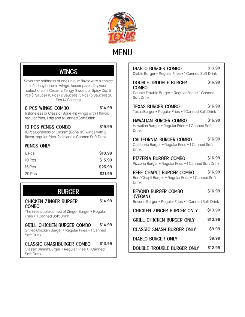 Menu Texas Wings And Grill-1